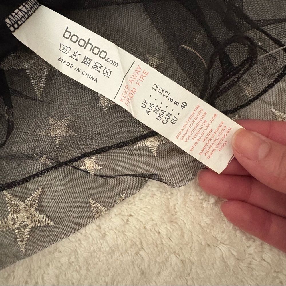 NEW ASOS BOOHOO Black Silver Embroidered Star Tulle Long Sleeve Dress - Picture 6 of 6